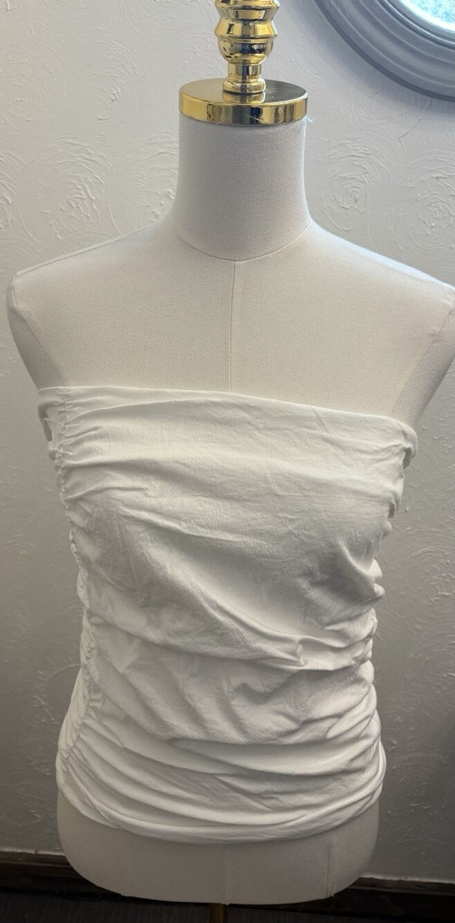 White Strapless Ruched Tube Camisole